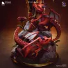 Notre statuette d'Alexstrasza repose sur un socle rocheux , abritant deux dragonnets du Vol Rouge finement sculptés.