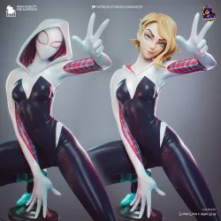 Options têtes interchangeables avec ou sans masque statuette Spider-Gwen.