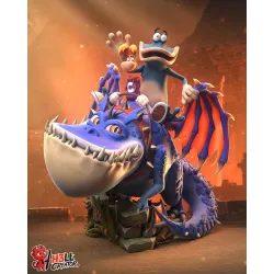 Garage kit résine de Rayman et Globox chevauchant le dragon bleu de Rayman