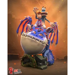 Gros plan sur les textures de la peau et les écailles du dragon bleu de Rayman