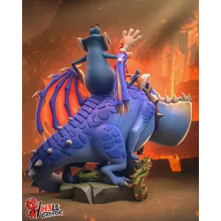 ue arrière du diorama en kit avec les ailes du dragon déployées, montrant les détails de montage