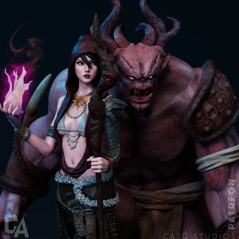 Diorama complet Morrigan Dragon Age avec Ogre