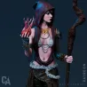 Gros plan sur la figurine de Morrigan, sa tenue emblématique et ses effets magiques.