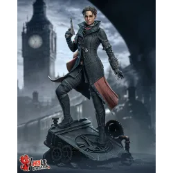 Evie Frye dans une posture fière et déterminée, dominant les rues de Londres.