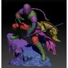 Rendu 3D (modélisation numérique) de la figurine Starkiller montrant le découpage des pièces pour l'impression.