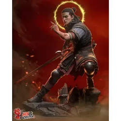 Une posture de combat tendue qui capture parfaitement la double nature, humaine et vampirique, du protagoniste.