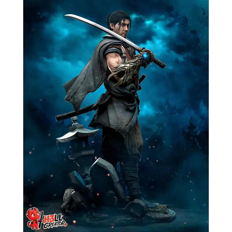 Statuette de collection de Miyamoto Musashi inspirée du jeu Onimusha: Way of the Sword,