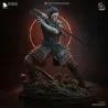 •  Un profil impressionnant qui souligne la profondeur de la composition et l'intensité du personnage.