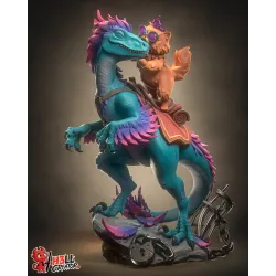 Figurine à peindre  Vue de profil trois-quarts avant mettant en valeur la complicité entre Princesse Donut et sa monture Mongo.