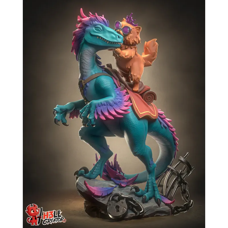 Figurine à peindre  Vue de profil trois-quarts avant mettant en valeur la complicité entre Princesse Donut et sa monture Mongo.