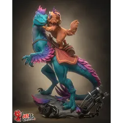 Figurine à peindre  Plan large latéral gauche illustrant la posture dynamique du vélociraptor à plumes