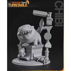 • endu 3D neutre (Turntable) de face, permettant d'apprécier la précision des volumes de la sculpture brute avant peinture.