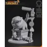 • endu 3D neutre (Turntable) de face, permettant d'apprécier la précision des volumes de la sculpture brute avant peinture.