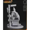 Rendu 3D neutre de dos, dévoilant la sculpture de la queue dressée de Jef