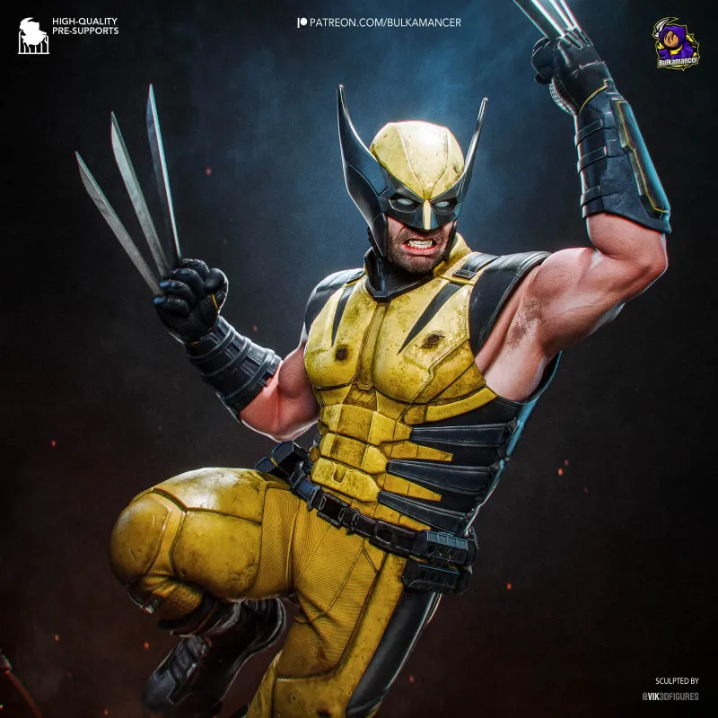 Focus sur la rage de Logan et les détails saisissants de l'armure de combat jaune et noire.