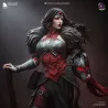 Gros plan détaillé sur le buste d'Absolute Wonder Woman. On distingue la finesse des traits du visage,